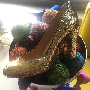JCrew Gold and Black Sequin Etta Pumps